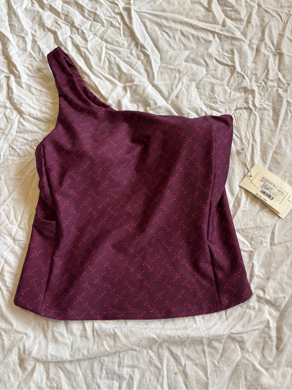 One-Shoulder Women’s swimsuit in Burgundy with Pink Accent